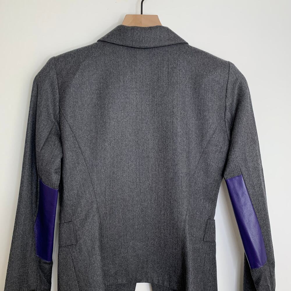 Smythe Tailored Blazer Charcoal Wool Blazer Purple Contrast Panels Womens 2 - Picture 7 of 16